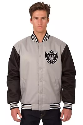 NFL Las Vegas Raiders  Poly Twill Jacket Charcoal Black Two Patches Logos  JHD • $139.99