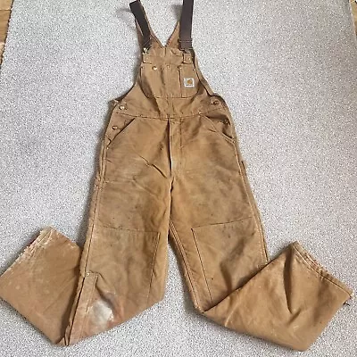 Carhartt R02BRN Brown Duck Insulated Work Bib Overalls Double Knee USA Men 32x32 • $49