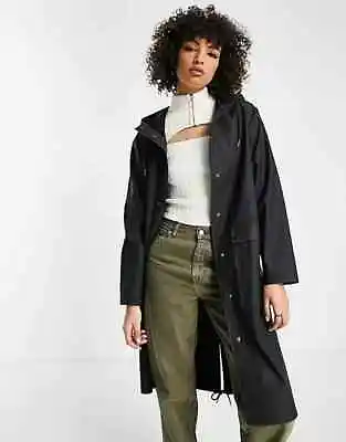 NWT Topshop Hooded Raincoat In Black Women's SIZE 6 • $80.93