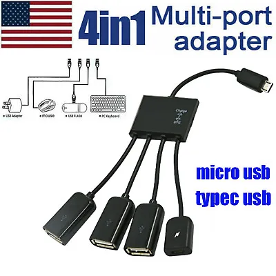 Micro USB Charging OTG Hub Splitter Cable For Smart Phone Android Tablet 4  = • $4
