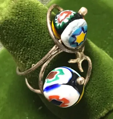 Lot Of 2 Vintage Millefiori Glass Rings Sterling Silver Wire Size 7 Adjustable • $17.99