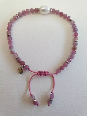 Pretty Lola Rose Dusky Pink Quartz & Pearl Semi Precious Gemstone  Bracelet Vgc • £22.99