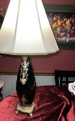 Rare  WILDWOOD TABLE LAMP Chinese Vintage Black Mirrored & Gold￼ Exquisite ! • $249