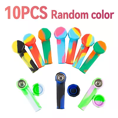 10pcs 3.4'' Mini Silicone Smoking Hand Pipe W/ Metal Bowl & Cap Lid Pocket Pipe • $19.73