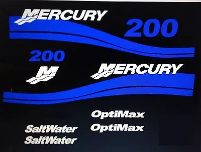 Mercury 200 Hp Optimax Outboard Engine Decals BLUE Sticker Kit 25 - 250 Pick Hp • $69.99