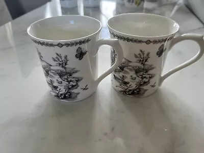 Two Fine Bone China Queens Black-and-white Mugs Country Scenes • £9.99