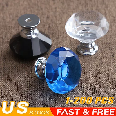 1-200x Diamond Shape Crystal Glass Cabinet Knobs Drawer Kitchen Dresser Pulls  • $5.25