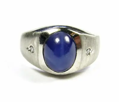 Estate 3.8CT Blue Star Sapphire Diamond Mens Women Cocktail Ring 14K White Gold • $795