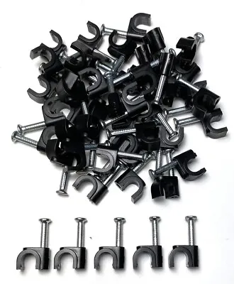 Round Black White 4 5 6 7 8 10 12 Cable Clips Clamp Fixing Nail Packs 10 100 500 • £10.99
