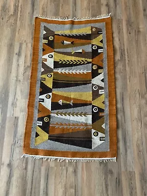 Vintage Mid Century Wool Fish Rug Weaving 48x27 Wall Art • $69.99