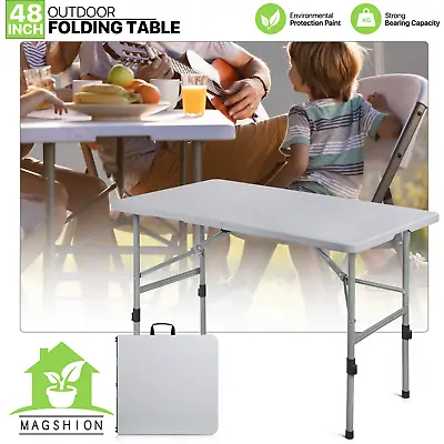 4ft Grey Portable Folding Home Plastic Table Adjustable Foot Camping Picnic Desk • $53.99