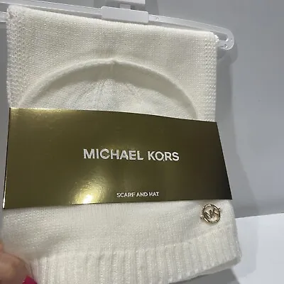 $88 New MICHAEL KORS RIB SCARF HAT BELLYBAND OFF WHITE GIFT SET • $39