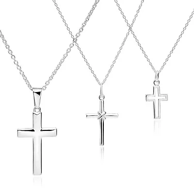 925 Sterling Silver Cross Pendant Necklace - Choice Of Chain Sizes For Crucifix • £13.99