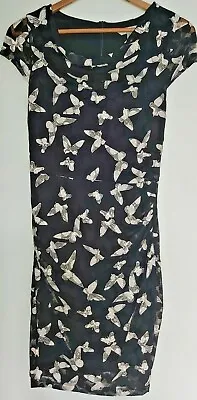 Y By YUMI Butterfly Pattern Dress Size 10 Black Cowl Neck  • £4.99