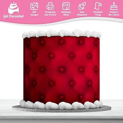 Buttoned Red Quilted Lux Icing Wrap Edible Cake Decoration Sheet Printed Topping • £4.99