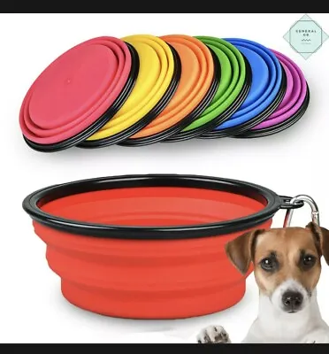 2 Pack: Collapsible Dog Cat Pet Bowl Food Water Feeding Silicone Portable Travel • £2.99