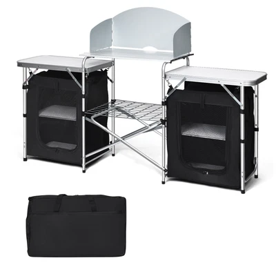 £69.99 • Buy 2 IN1 Folding Table Camping Kitchen Storage Aluminum Stand Table Cooking BBQ