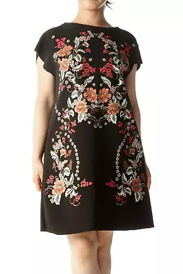 Zara Black Sheath Floral Cap Sleeve Knee Length Dress Size Small • $19.99