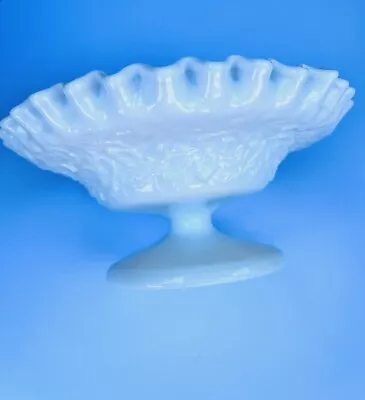 Westmoreland Vintage Ruffled Milk Glass Pedestal Compote Candy Dish Leaf Pattern • $23.99