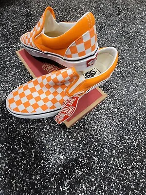 Vans Classic Slip On Checkerboard Orange Tiger White Canvas Shoe Sneaker • $69.99