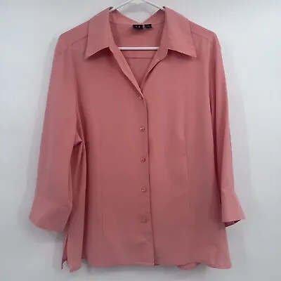 M MILANO Top Womens XL Extra Large 3/4 Sleeves Button Up Peach Pink • $14.93