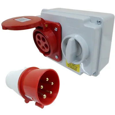 16 Amp 5 Pin 400V IP44 3 Phase Interlock Switch Socket And Plug 16A 3P+N+E 415V • £37.95