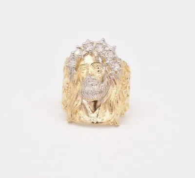 Large Men's Jesus Head Nugget Ring CZ Real Solid 10K Yellow White Gold • $395.99
