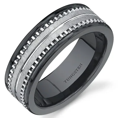 Flat Edge 7 Mm Mens Black Ceramic And Tungsten Combination Ring Sizes 8 To 13 • $49.99