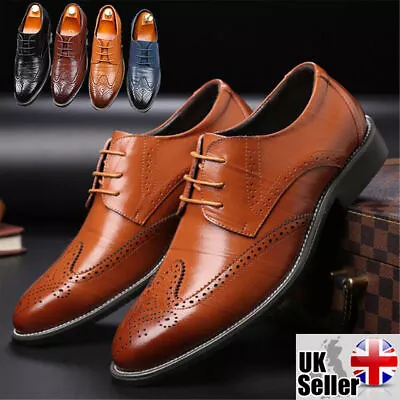 Mens Brogues Smart Formal Office Casual Lace Up Oxford Brogue Shoes Size New • £23.86