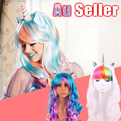 $9.95 • Buy Unicorn Wig Pony Rainbow Bookweek Cosplay Flutter Party Headband Costume Wigs