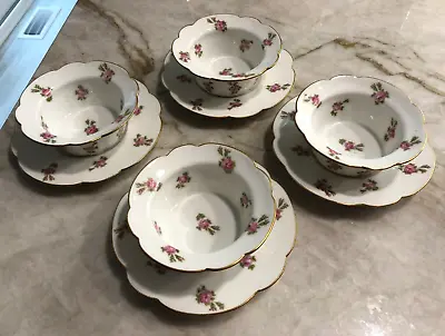 4 Sets Vtg T&V Tressemann & Vogt Limoges Ramekins Pink Tea Rose: PRETTY IN PINK! • $39.95