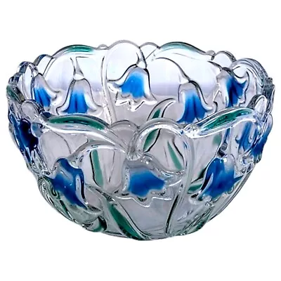 Mikasa Bluebells Serving Bowl Crystal Glass Blue Flower Scallop German Retired • $16.94