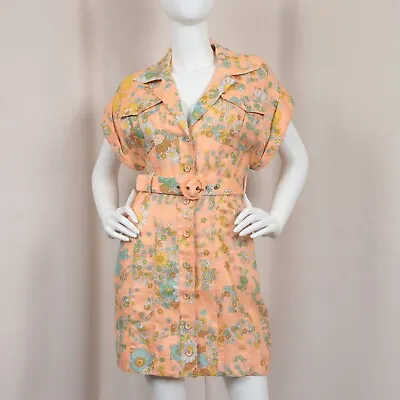 ZIMMERMANN Lola Belted Floral-print Linen Dress In Pastel Orange Size 0 • $265