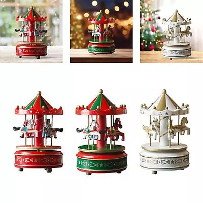 Christmas Wooden Carousel Music Box Rotating For Kids Daughter Multipurpose • $33.34