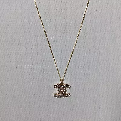Chanel Coco CC Logo Gold Rhinestone Charm Necklace  • $150