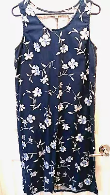 Marisa-Christina Dress Sleeveless Shift Linen/cotton Blue W/White Flowers • $9.50