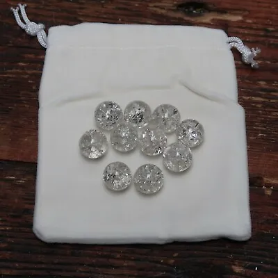 Lot Of 10 Vintage Fried Cracked Glass Marbles   Clear   13.5mm ~ 14.5mm W Pouch • $8