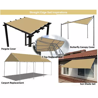 Heavy Duty Straight Edge Waterproof Shade Sail Canopy Cover Patio Awning In Sand • $77.99