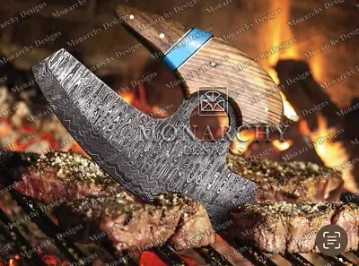 Vintage Handmade Forged Damascus Steel Pizza Cutter ALASKAN ULU KNIFE Chopping • $37.99