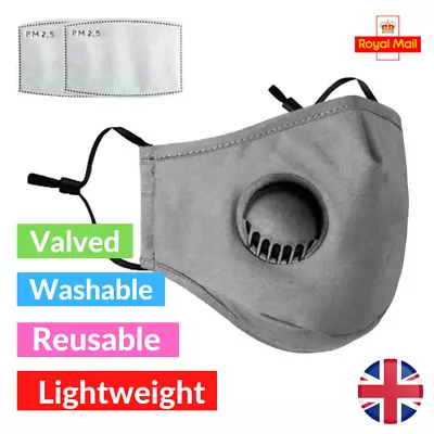 5/10/20 Grey Cotton Face Mask Washable Anti Air Pollution & Two PM2.5 Filters • £40