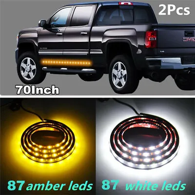 2Pcs 70  Running Board Side Step LED Light Amber White Turn Signal DRL Strip Bar • $63.25