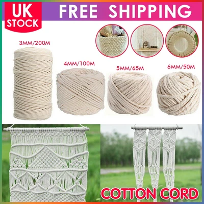 £6.99 • Buy 3mm - 6mm Beige Cotton Twisted Cord Rope Craft Macrame Artisan String Natural