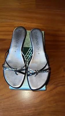 Shoes DAMIANI'S Wedge 2  Heel Sandals Black Silver Size 9 New • $93.09