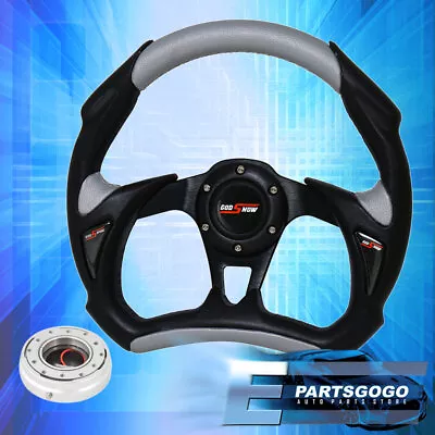 320mm Silver Black Steering Wheel Battle Godsnow + Slim Quick Release Snap Off • $49.99