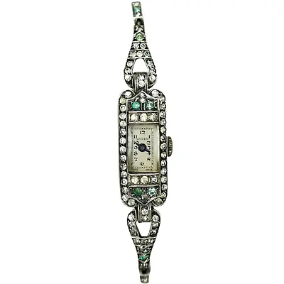 Vintage ART DECO ERA Restored SWISS 935 SILVER Paste GEMSTONE Ladies Wrist WATCH • $650