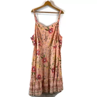 Old Navy Womens Dress Plus Size 4X Pink Floral Fit & Flare Strappy Tiered • $24.98