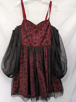 Hot Topic Steampunk Lolita Red Gears Dress Red/black Goth Size Med Cosplay • $56.88