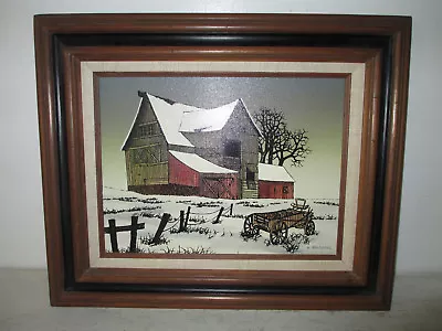 23.5  X 19.5  H. Hargrove Oil Painting Custom Wooden Frame Barn & Wagon • $32.49