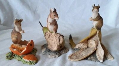 £80 • Buy 3× 1980's BORDER FINE ARTS MOUSE ON FRUIT ORANGE- PEAR- BANANA