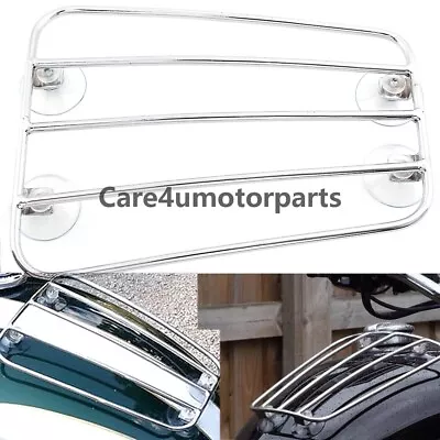 Chrome Motorcycle Fuel Tank Luggage Rack Suction Cups Tank Rack Parcel Universal • $36.65